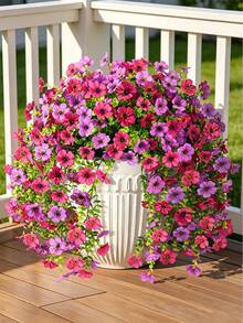 4 Stücke künstliche hängende Blumen für den Außenbereich, UV-beständige künstliche Pflanzen für Frühling und Sommer Dekoration, sehen echt aus, künstliche lila und rote Blumen für Außenpflanzgefäße, Veranda, Terrasse Dekoration, ideal für Raumdekoration, Hochzeitszubehör, Feiertagsparty, Garten, Heimdekoration - Verschiedenfarbig - Übersicht 1