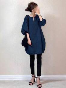 Women Midi Dresses - Navy Blue - View 1