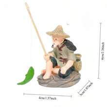 Vintage Fisherman Statue Resin Aquarium Decoration, Hand-Painted Old Fisherman Figurine, Fish Tank Landscape Ornament - A - View 4