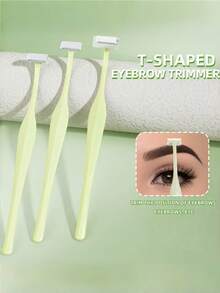 3件/1件組 T型不鏽鋼安全修眉刀 臉部修容工具 眉毛修型化妝工具 - 彩色 - 查看 6