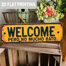2D Flat Sign, Country Style Welcome Plaque, Iron - Vintage Spanish Theme Wall Decor, 4X16 Inch Iron Sign, Suitable For Cabin, Cafe, Bar, Home - No Electricity Required, Cafe Decoration, 2D Flat (Random Style) - A - View 3