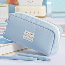 1 pièce Trousse à crayons de couleur unie minimaliste, design simple et mignon de chien et chat de dessin animé, grande capacité, trousse à crayons de haute esthétique, convient pour l'école, le bureau et l'usage quotidien - Trousse - Voir 9