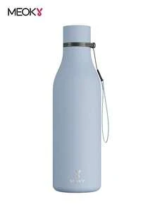 Meoky 17oz/500ml 磨砂運動水壺附手提繩 – 可樂造型不鏽鋼水瓶，柔軟觸感橡膠塗層，防漏雙層真空保溫，12小時保冷，適合健身、旅行、學校及戶外使用 - 天藍 - 查看 1