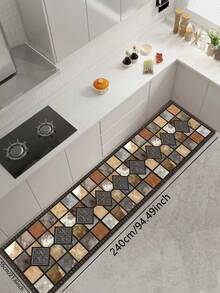 1pc Vintage Tile Pattern Diatomaceous Earth Kitchen Mat, Dark Edged Warm Brown Gray Stone Texture Absorbent Anti-Slip Stain-Resistant Foot Mat, Kitchen Bathroom Entryway Living Room Universal Home Decor Soft Rug - Multicolor - View 10