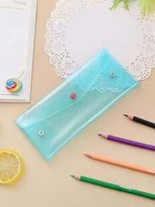 1PC Shiny Transparent Button Pencil Case | Holographic Transparent PVC Storage Bag, Stationery Pouch, Back To School Season - Multicolor - View 13