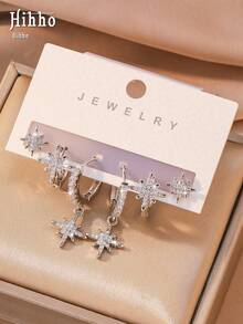 Hihho Set Anting Jepit Telinga Zirkonia Bintang 8 Titik Kreatif dan Personalisasi 6 Buah, Gaya Mewah yang Segar dan Manis, Dasar Emas dan Perak, Bentuk Bintang 8 Titik + Inlay Zirkonia Bulat + Kombinasi Anting Lingkaran Berlian Imitasi Penuh, Desain Bunga yang Hidup dan Segar, Zirkonia Transparan dan Berkilau, Memadukan Pesona Feminin dan Kemewahan yang Istimewa, Cocok untuk Ditumpuk di Seluruh Telinga, Perjalanan Sehari-hari, Kencan, Hadiah untuk Sahabat, Pakaian Musim Semi, dan Lainnya - bintang berujung delapan - View 12