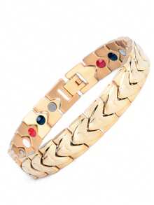 Colección de pulseras de eslabones ajustables de acero inoxidable con textura chapadas en oro - Oro del corazón - Ver 6