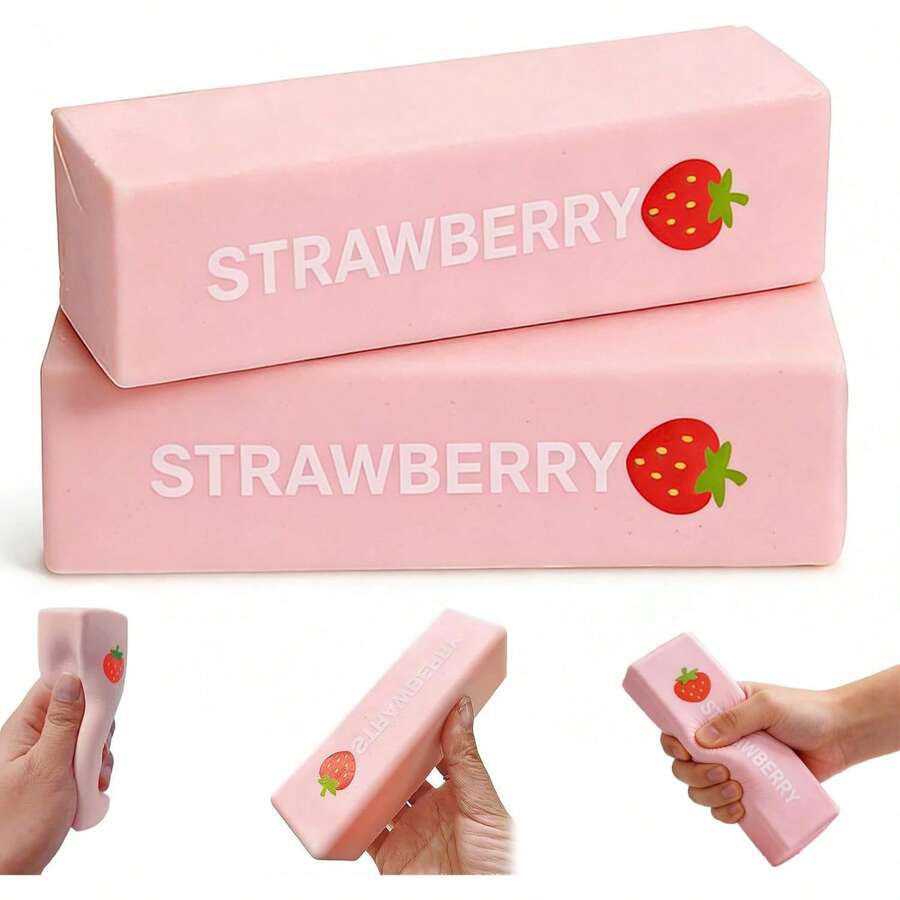 1pc Buttery Soft Toys, Slowly Rising Soothing Objects, Soft PU Strawberry Butter Sticks, Anxiety-Relieving Squeezing Toys, Suitable For Teenagers And Adults, Applicable In Offices And Homes - Pink - View 1