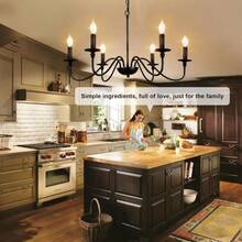 Farmhouse Chandelier For Dining Room: 6-Light Black Industrial Kitchen Island Pendant Light Fixture - Rustic Candle Chandeliers Vintage Modern Hanging Ceiling Lamp For Bedroom Foyer - 6-head Candlestick Chandelier - View 4