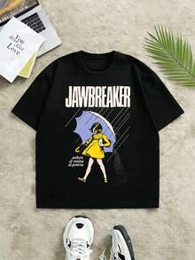 Jawbreaker Graphic Herren-T-Shirt, schwarz, hochwertiger Stoff, bequeme Passform, atmungsaktiv, Street Hip-Hop, eI Nzigartiger Grafikdruck - Schwarz - Übersicht 2
