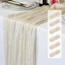 1pc/6pcs 35*71/118/157 Inch Beige Cheesecloth Table Runner And Napkins, Wavy Edge Transparent Country Style Table Runner. Suitable For Wedding Decor Arch, Garden Arch, Bridal Shower, Wedding, Holiday, Valentine's Day, Vacation, Birthday Party - Beige - View 15