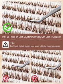 100片 C捲棕色自黏式單簇假睫毛 8-16mm 自然貓眼妝感 DIY 接睫毛 無需膠水 分段尖頭睫毛 - 棕色 - 查看 9