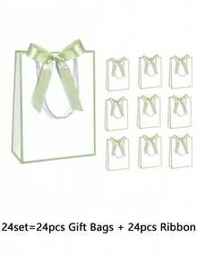 1/2/3/4/5/8/10/12組帶手柄紙製禮品袋，裝飾蝴蝶結，尺寸約22.9 X 17.7 X 8.9公分，適用於畢業、節日、婚禮等場合 - 彩色 - 查看 13