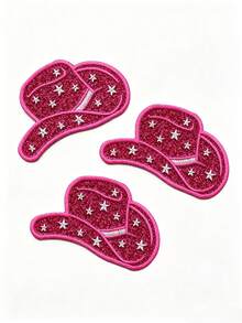 1pc/2pcs/3pcs/4pcs Pink Glitter Cowgirl Hat Patch Stars Western Embroidered Iron On - Multicolor - View 8