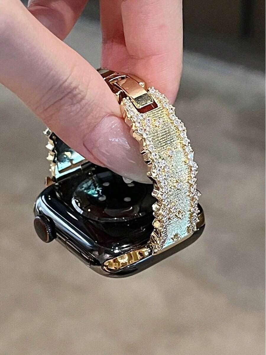 1pc Women's High-End Diamond Inlaid Metal Watch Band, Suitable For 38/40/41/42/44/45/46/49mm Ultra/SE/Series 10/9/8/7/6/5/4/3/2/1