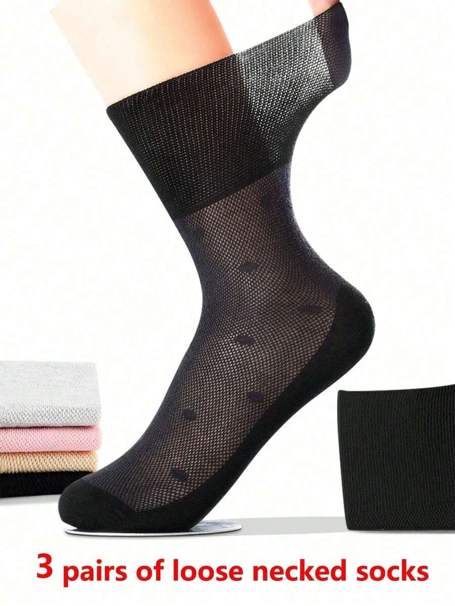3 Packungen Damen einfarbige, locker sitzende, atmungsaktive Mesh-Kniestrümpfe, geruchshemmende, ultradünne Baumwollsocken, geeignet für den Sommer.Damensocken - Schwarz - Übersicht 1