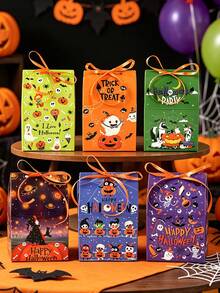 12pcs Halloween Gift Boxes With Ribbon, Pumpkin, Ghost, Bat Pattern, House Shaped Gift Boxes, Candy Boxes, Chocolate Boxes, Halloween Gift Packaging Supplies, Trick Or Treat Gift Boxes, Halloween Party Small Gift Boxes, Halloween Decoration, Halloween Party Supplies, Happy Halloween Party Decoration, Halloween Gifts, Party Small Gifts - Halloween Mix - View 2
