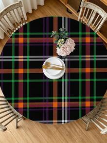 1pc Black Geometric Grid Milk Silk Polyester Elastic Tablecloth, Washable Geometric Plaid Dining Tablecloth Suitable For Home Dining Room, Living Room, Kitchen Decoration, Can Be Used For Anniversary, Birthday Gift Giving And Other Occasions - Multicolor - View 2