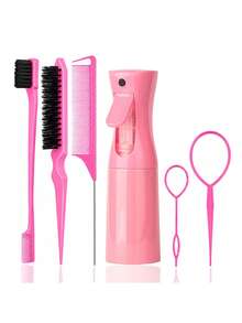 Hair Styling Tool Set (Includes Spray Bottle, Rat Tail Comb, Hairline Comb And Sectioning Clips) Lightweight Accessory Set, Suitable For Daily Updos, Buns, Sectioning And Smoothing Hairstyles - Pink - View 16