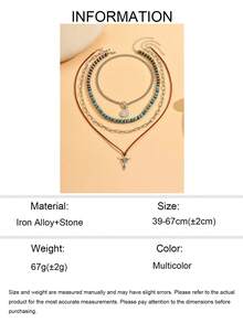 4 piezas Collar de cadena multicapa con cuentas de turquesa estilo vaquero occidental con colgante de cabeza de toro redonda, cadena de clavícula de moda, joyería de cuello vintage encantadora para mujeres, adecuada para salidas, citas, fiestas, festivales de música y uso diario - Multicolor - Ver 5