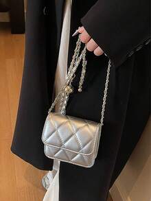 Dedoo Spring/Summer Popular Style, High-End Texture. Chain Shoulder Strap, Can Be Carried On Shoulder Or Underarm. Mini Lipstick Bag. - Silver - View 5