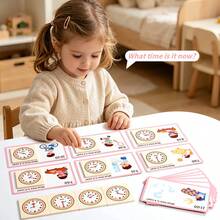 Kids Wooden Time Learning Puzzle Clock Set, Montessori Educational Matching Cards Toy For Toddlers Time Recognition & Daily Routine Training - Multicolor - View 4