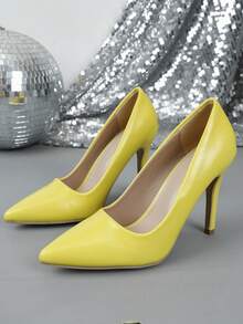 Tacones altos de punta fina, versátiles y con estilo, stilettos de tacón sexy con cierre de slip-on - Amarillo - Ver 13