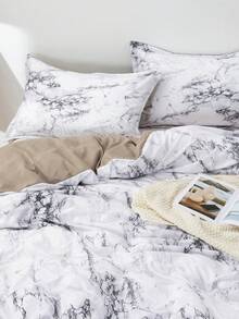 3pcs Rock/Marble Pattern Duvet Cover Set, Purple/Grey Optional, Set Includes: 1 Duvet Cover With 4 Corner Ties And Zipper + 2 Pairs Of Pillowcases Without Pillow Inserts, Suitable For Travel And Home Use, Full Size Set - Light Grey - View 9