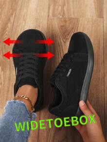Women's Plus Size Wide Fit Minimalist Casual Sneakers, Soft & Bouncy Barefoot Feel, Versatile Daily Commute & Weekend Outing Shoes - Black - View 3