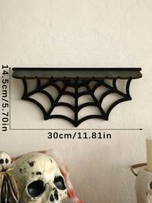 1pc Gothic Spider Web Wall Shelf, Dark Style Bedroom Wall Storage Rack, Wall-Mounted Crystal And Small Item Organizer, Halloween Aesthetic Wall Decor - Black - View 11