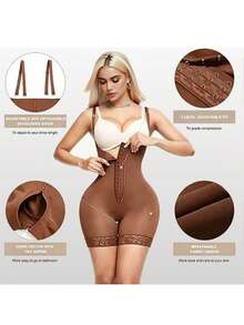 Bodysuit Pembentuk Bokong dengan Resleting di Selangkangan, Celana Pelatih Pinggang Berenda - Coklat - View 6