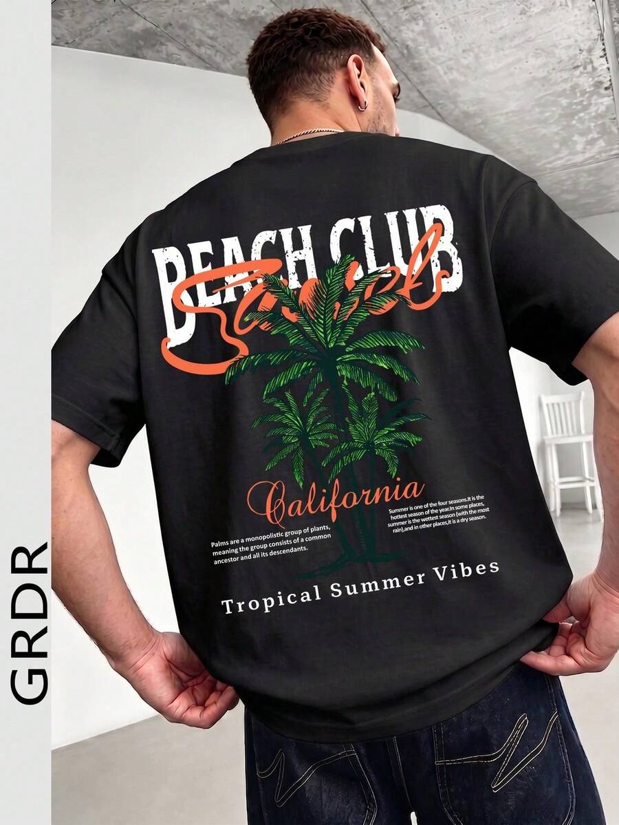 GRDR Men's Fashionable Loose-Fit Short-Sleeve Patterned T-Shirt | Exquisite Design | Summer Essential | Easy To Combine | Show Your Style - 黑色 2 - 查看 1