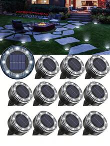 Mini Solar Ground Lights, 12/8/7/5/4/2pcs Per Pack. Upgraded LED Flat Landscape Lights With Auto On/Off Function. Suitable For Outdoor Walkways, Gardens, Patios, Yards And Driveways. - 無鋼圈 - 查看 14