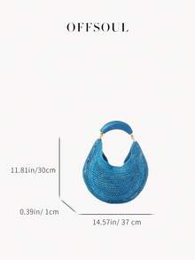 Bolso de mano bohemio para mujer, nuevo estilo, bolsa de paja tejida para vacaciones en la playa, moda vintage casual, bolsa tejida artesanal con diseño de malla hueca - Azul - Ver 4