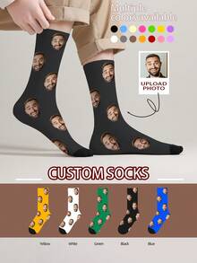 1 Pair Customized Face Pattern Socks, Customizable Photo Socks, Personalized Printed Socks, Funny Face Socks, Custom Pattern Socks, Print Any Face Pattern On Socks, Anniversary Gift, Valentine's Day Gift, Unique Birthday Gift, Customized Collectible Gift - Multicolor - View 2