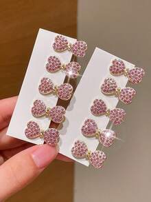 10入女款奢華小粉色水鑽蝴蝶結髮夾，精緻側瀏海夾，鬆散髮夾，時尚鱷魚夾，適用於側瀏海、額前鬆散髮，送女友的完美禮物，開學、約會、海邊度假實用髮飾禮物 - 粉色 - 查看 7