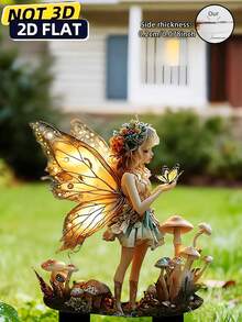 2D Flat, 1pc Summer Winged Fairy Holding Butterfly Mushroom Girl, Outdoor Decor, Garden Decor (17cm/6.69inch) Fairy Garden, Mushroom Decor Garden Statue Outdoor Home Decor, Yard Decor, Lawn Decor, Patio Decor, Gardening Supplies, Back To School, Thanksgiving, Suitable For 11 Seasons, Acrylic Print, Wedding Season Decor, Perfect Gift For Family And Friends - Butterfly Fairy Ground Plant - View 7