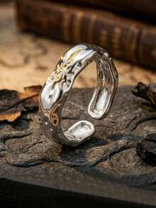 Vintage Sunburst Star Design Ring, Retro Unique Open Band Ring For Men - Silver - View 13