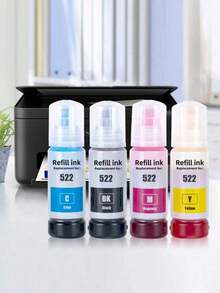 522 Compatible Ink Suitable For 522 Refill Ink (Non-Sublimation Ink) For EcoTank ET-2803 ET-2800 ET-2720 ET-4800 ET-4810 ET-2400 ET-2840 ET-4700 Printers BK/C/M/Y (4 Bottles) 70ml Per Bottle - View 1
