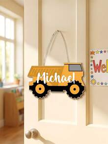 1pc Custom Dump Truck Wooden Name Sign, Personalized Construction Truck Door Hanging Plaque, Back To School Room Classroom Decor,Back To School Gift - Multicolor - View 3