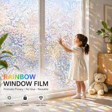 Window Privacy Film, 3D Decorative Rainbow Window Clings, Stained Glass Window Decals, Static Cling Window Sticker Non-Adhesive - 1PC - View 2