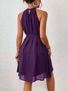 Sleeveless Solid-Color Halter Dress, Fashionable For Summer - 紫色 - 查看 2