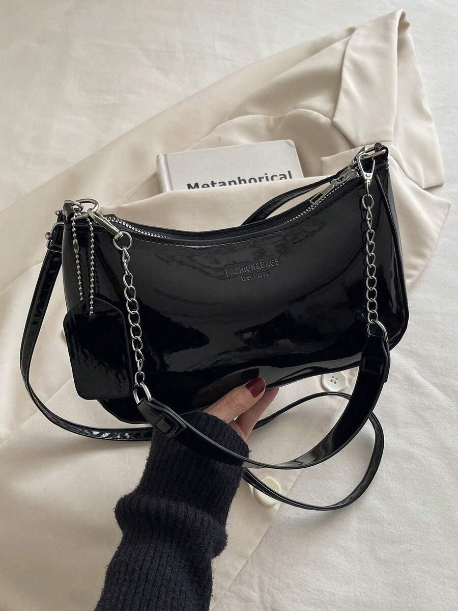Korean Style Crocodile Embossed Handbag For Women, New Fashion Shoulder Bag, Minimalist Crescent Moon Tote Bag For Women, For Going To Work, Green - 柔和淡色 - 查看 1