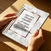 1本 A5 大理石紋勵志金句螺旋筆記本「You Are Always Capable Of More Than You Think」勵志日記本，玫瑰金邊框，正向肯定日記，適合女性與學生，學校用品 - 大理石風格 - 查看 5