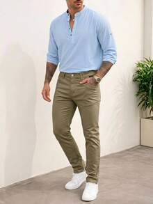 Men's Casual Washed Low-Rise Tapered Khaki Jeans - Khaki - View 2