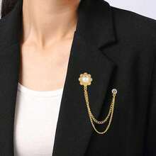 1pc Fashionable Elegant Rhinestone Flower Brooch With Double Layer Metal Chain Lapel Pin, Suitable For Business Suits, Banquets, Parties, Weddings, Formal Occasions, Clothing Accessories, Birthday, Holiday, Also Can Be Used As A Gift - Multicolor - View 8