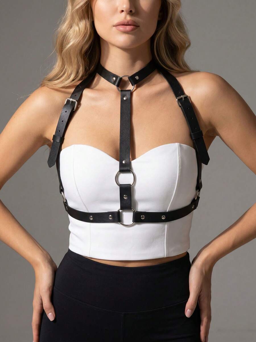 1pc PU Leather Body Harness Belt Beach Prom Party Rave Club Body Underwear Accessories For Women And Girls - Black - View 1
