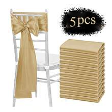 12pcs Elegant Satin Ribbon Bows, Chair Sashes - For Weddings, Banquets, Parties, Hotels, Home Decor, Multi-Purpose - Gold - View 9