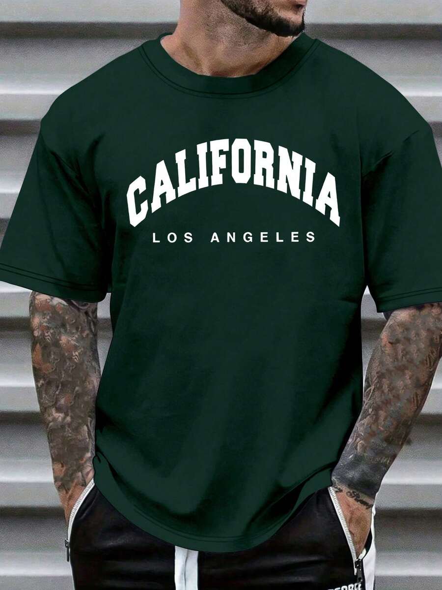Men's T-Shirts, Men's Summer Letter Print Crew Neck Short Sleeve Casual T-Shirt, Men's Shirts Y2K, Men's T-Shirts, Mexican National Soccer Team T-Shirt - 深綠色 - 查看 1