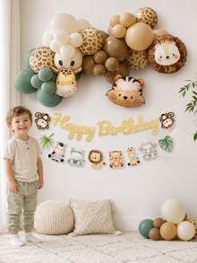 43pcs Green Fake Animal Balloon Set, Includes Birthday Banner, Suitable For Children's Birthday Party Decoration, Baby Shower Party - View 3